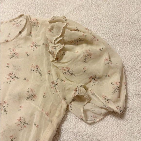LoveShackFancy Cata Mini Dress Floral Sheer Ruffle Silk Sheer Shortbread - Picture 10 of 16